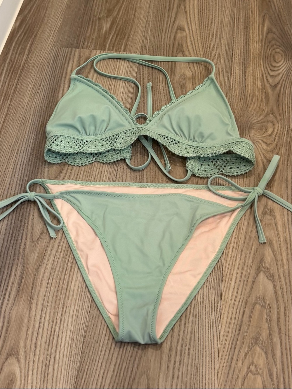Women’s Seafoam Green Crochet-Trim Bikini Set